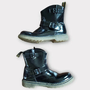 Dr. Martens Blip Kids Boots Girls Size 2 Black Patent Leather Biker Western
